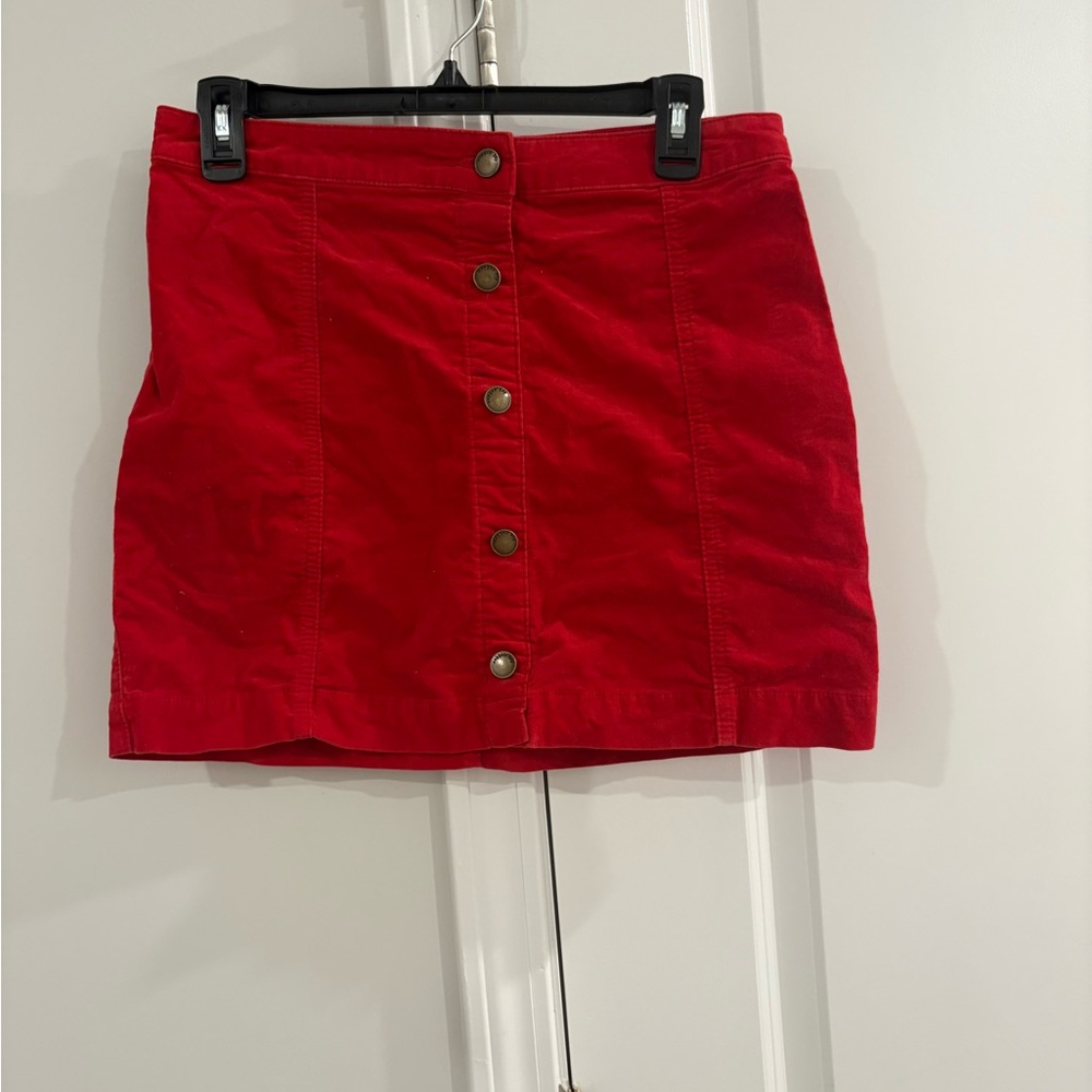 Red Button-Front Skirt